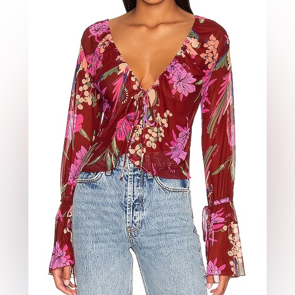 Free People Tops - NWT Free people of paradise floral printed tie front top